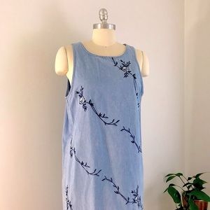 Vintage Embroidered Denim Jumper Maxi Column Dress